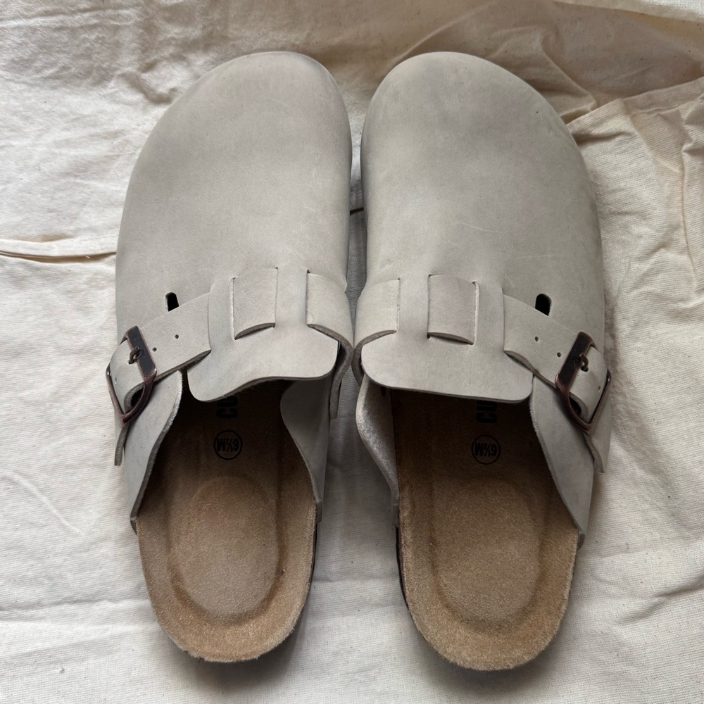 Gray Slip-On Clogs with Buckle